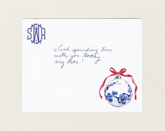 Personalized Holiday Stationery - Monogram Chinoiserie Ball Ornament - Monogram Christmas Note Cards - Southern Christmas Gift for Her