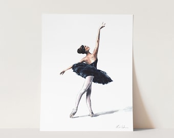 Art Print Black Swan Ballerina - Ballet Dancer Art, Dancer Gift, Ballerina Art, Swan Lake, Preppy Art, Pretty Art, Feminine Art, Dance Art