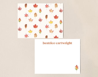 Falling Leaves Stationery Set, Fall Foliage Blank Cards, Autumn Season Notecards, Cute Hostess Gift, Leaf Pattern Family Thank You Cards