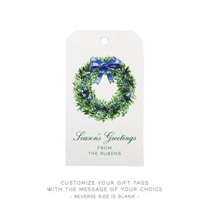 Custom Christmas Gift Tags, Holiday Wreath Watercolor Tags, Chic Holiday Wrapping, Personalized Preppy Gift Wrap, Festive Hostess Gift image 3