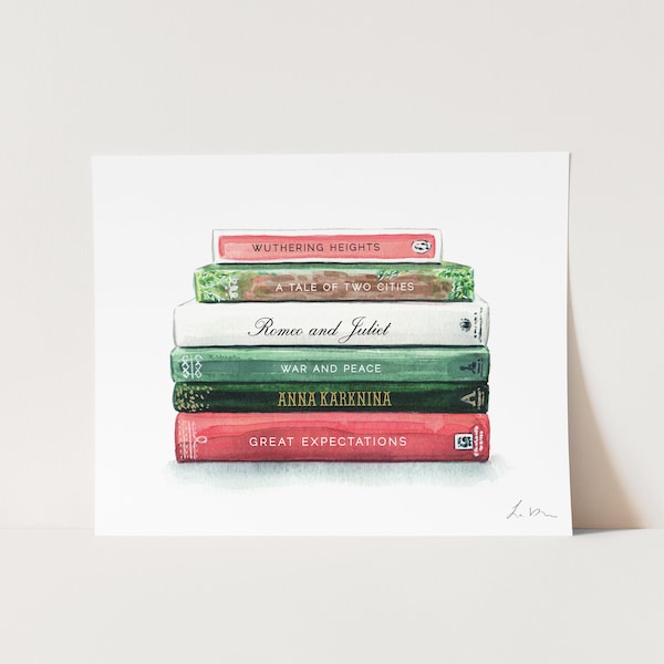 Personalized Art Print Custom Book Stack No. 7 - Favorite Books Art, Bookshelf Art, Reader Gift, Bookworm Gift, Home Library Decor