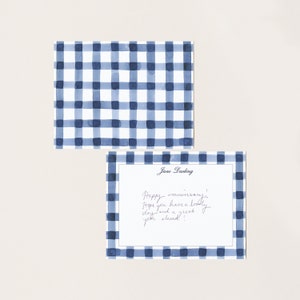 Navy Blue Gingham Stationery, Preppy Watercolor Notecards, Custom Bridesmaid Gift, Sorority Sister Gift, Personalized Southern Hostess Gift