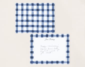 Navy Blue Gingham Stationery, Preppy Watercolor Notecards, Custom Bridesmaid Gift, Sorority Sister Gift, Personalized Southern Hostess Gift