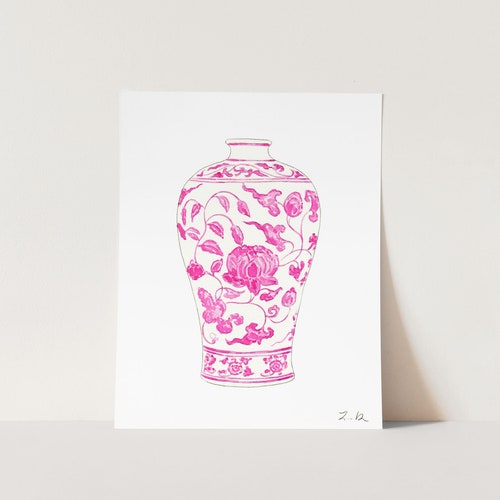 Art Print Pink Ginger Jar No. 1 Chinoiserie Vase Southern Etsy