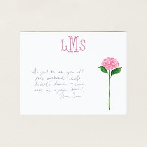 Pink Hydrangea Stationery, Grandmillennial Notecard Set, Preppy Stationery, Custom Bridesmaid Gift, Monogrammed Southern Hostess Gift bild 1