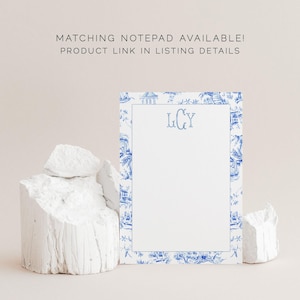 Light Blue Chinoiserie Toile Monogram Stationery, Personalized Notecard Set, Southern Stationery Suite, Custom Preppy Monogrammed Gift image 9