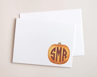 Monogram Halloween Pumpkin Stationery, Custom Initial Pumpkin Notecard Set, Preppy Autumn Fall Family Cards, Personalized College Girl Gift
