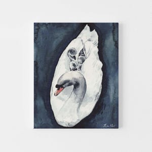 Swan Family Art Print, Motherhood Watercolor, Mother and Baby Birds Art, Whimsical Animal Nursery Painting, Baby Shower Keepsake Gift immagine 3