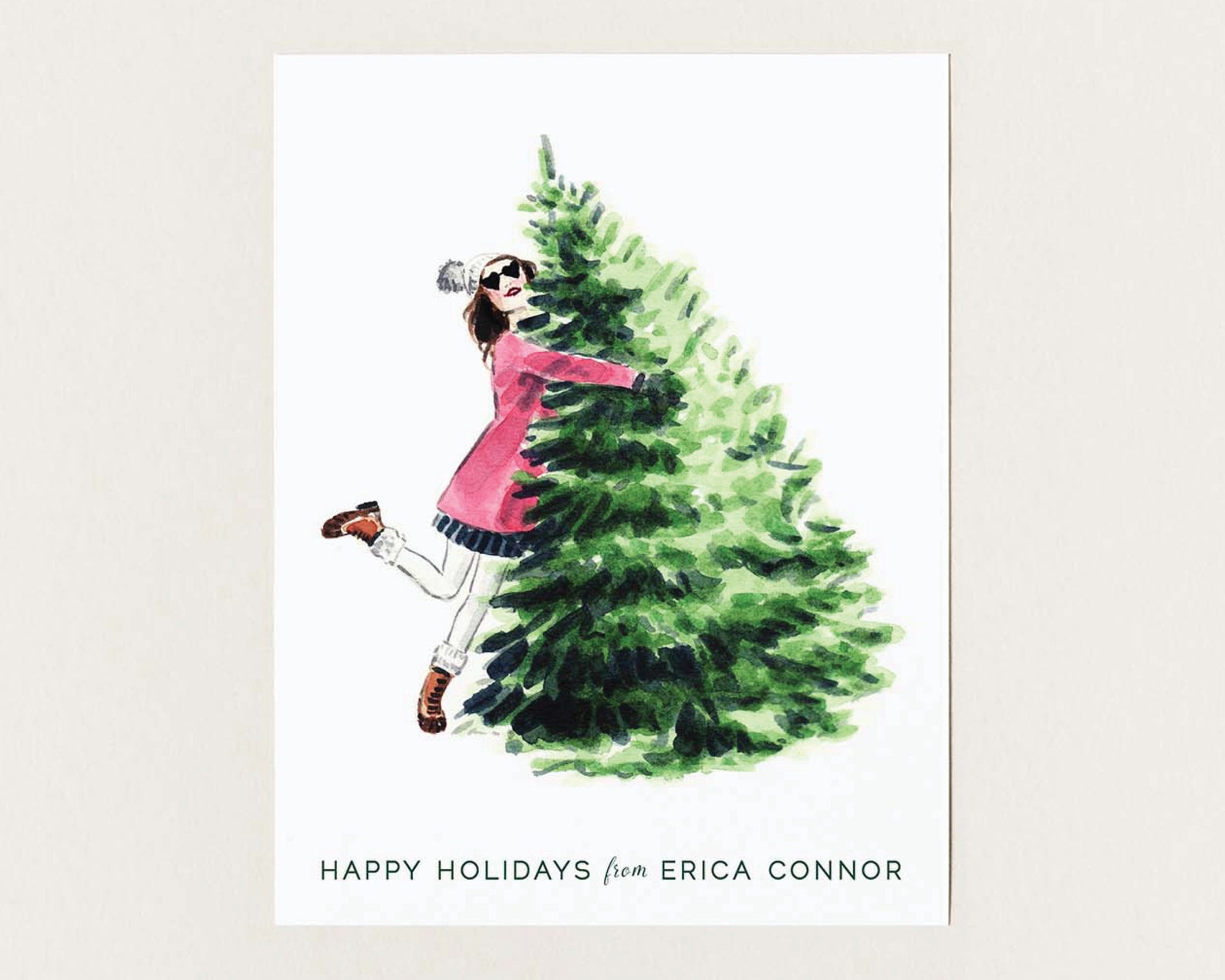 Personalized Christmas Cards Christmas Tree Hug Girl Etsy