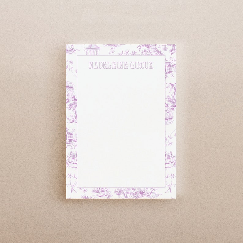 Personalized Notepad Light Violet Chinoiserie Toile Pattern Monogram Your Name Note Pad Chic Office Bridesmaid Custom Gift for Her image 7