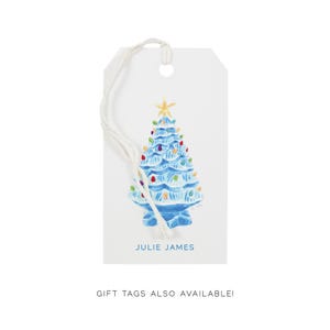 Lámina artística Árbol de Navidad de cerámica vintage azul - Navidad vintage, Navidad kitsch, arte preppy, arte de mediados de siglo, arte nostálgico, acuarela imagen 6