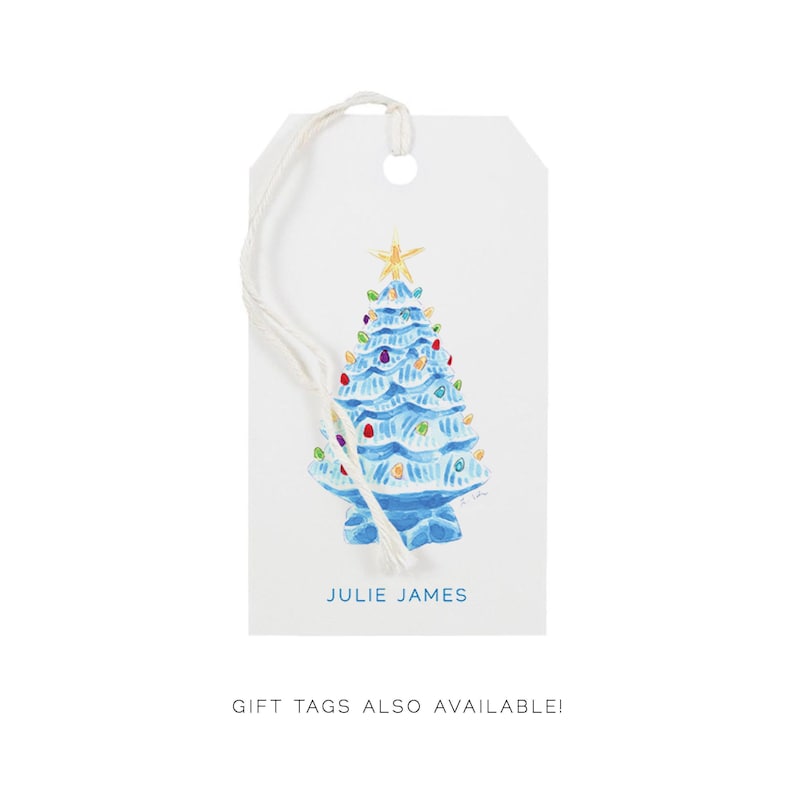 Lámina artística Árbol de Navidad de cerámica vintage azul - Navidad vintage, Navidad kitsch, arte preppy, arte de mediados de siglo, arte nostálgico, acuarela imagen 6