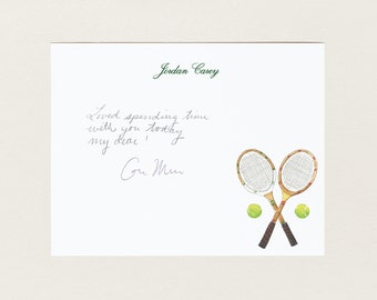 Personalized Tennis Stationery, Custom Tennis Racket Gift, Preppy Tennis Club Notecards, Vintage Watercolor, Bespoke Tennis Player Gift