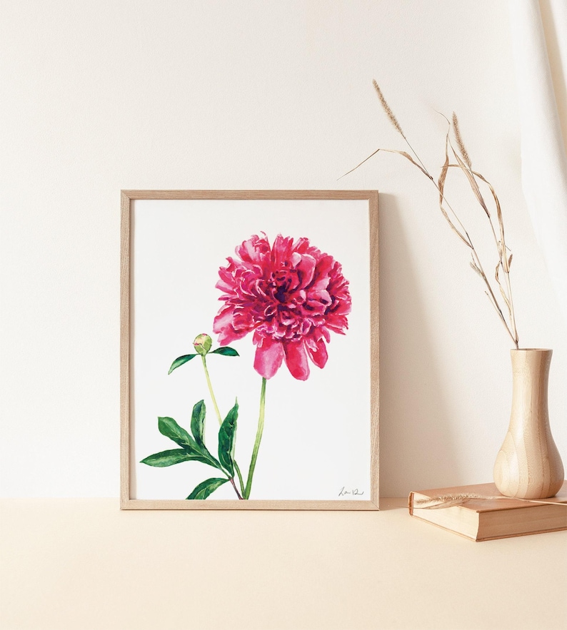 Pink Peony Art Print, Peony Watercolor Painting, Peonies Wall Decor, Pink Floral Home Decor, Botanical Illustration, Bright Southern Preppy immagine 5