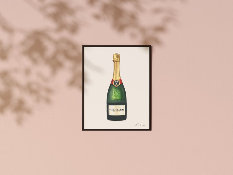 Personalized Art Print Champagne Bottle No. 3 Paper - Etsy