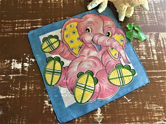 Darling Vtg. Child's Hanky ~~ Seeing Pink Elephant