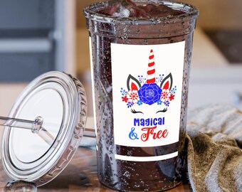 Patriotic Magical Free Unicorn Acrylic Cup | Stars Stripes Red White Blue