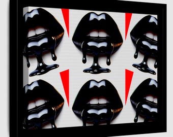 死ぬほど愛してる 滴る黒い唇 ポップアート マットキャンバス 額入りプリント