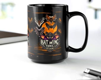 Fledermausflügel-Tonic-Becher | Halloween-Fledermausmond, 440 ml, schwarze Keramik