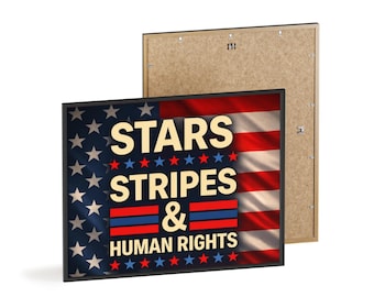 Poster con stelle, strisce e diritti umani con cornice in legno / Decorazione da parete, Giustizia sociale