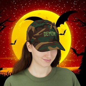 Demon Text embroidered Dad Cap | Retro Horror Script