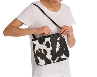 Cowhide Print Small Shoulder Bag | Black White Cow Pattern