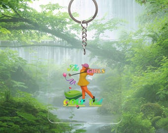 The Girls Golf Club Square Keychain | Girl Golfer Design