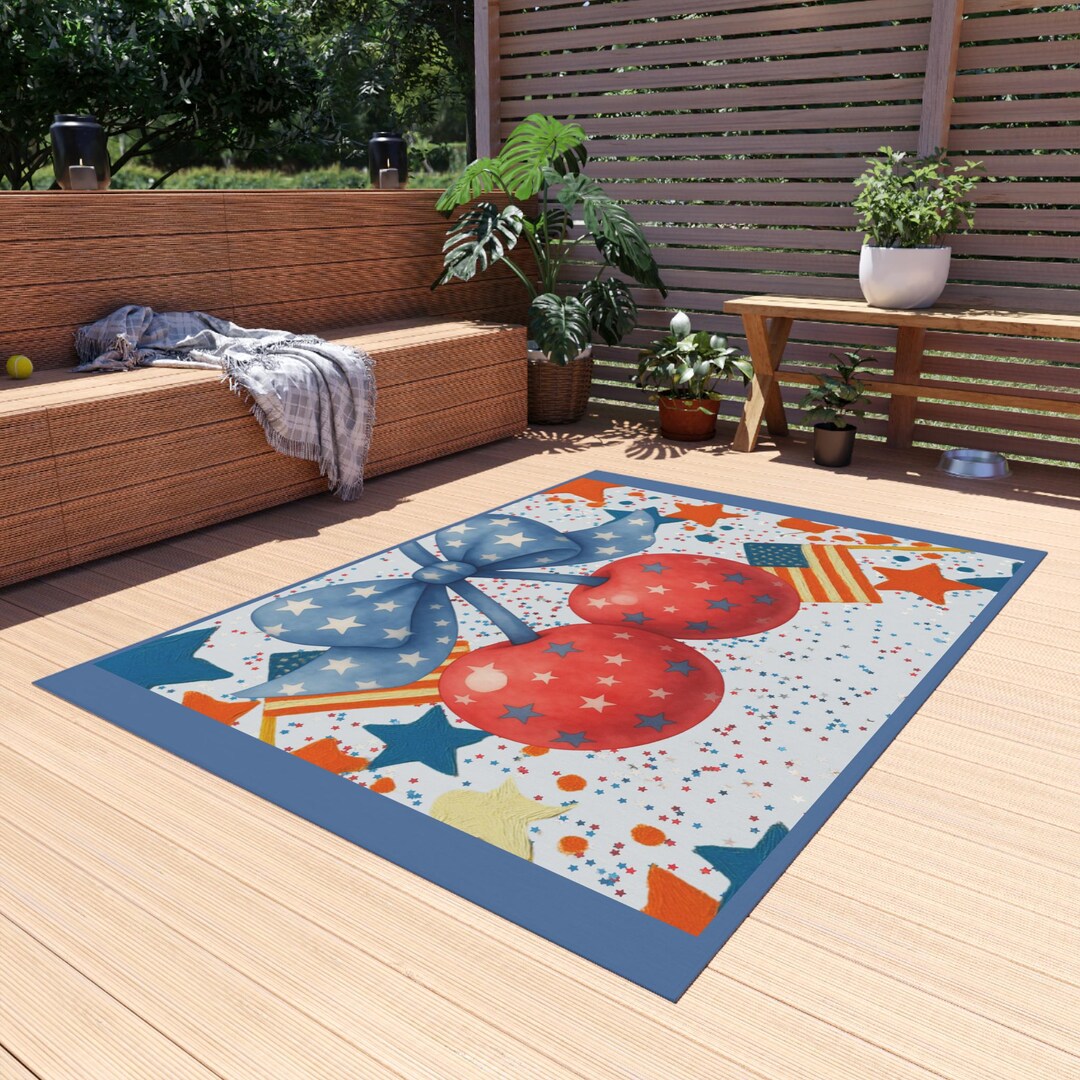 Celebration Rug Patriotic Cherry Bow Celebration Rug | Stars and Stripes Fourth of July ...