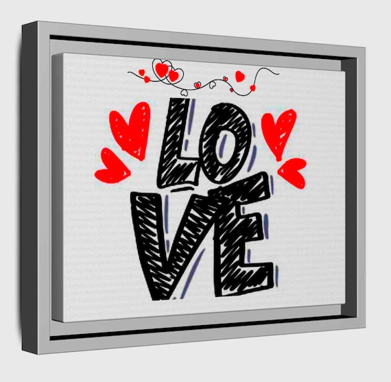 Hearts and Love Hand lettering Print Matte Canvas