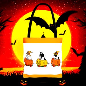 Bolso bandolera con estampado de gatos en calabazas / Estampado de gatos y calabazas para Halloween