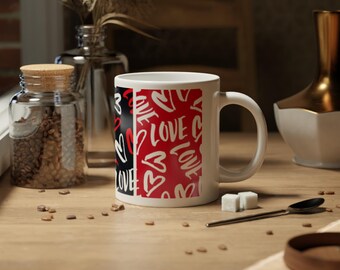 Love Hearts Pattern Jumbo Mug | 20oz Love Grafitti Ceramic Mug
