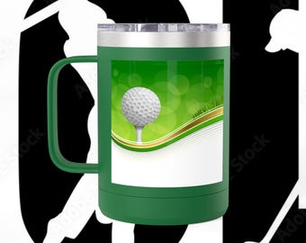 Golfbal op groene koffiemok beker 15oz | Drinkgerei voor golfliefhebbers