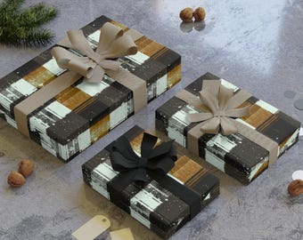 Rollo de papel de regalo a rayas negras, blancas y marrones / Papel para envolver regalos
