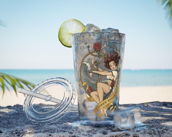 Sailor Pinup Mermaid Anchor Tumbler | 16oz Straw Cup