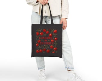 Cherry Market Canvas Tote Bag | Playful Fruit Illustration, 12 oz Cotton