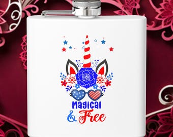 Petaca de acero inoxidable con forma de corazón de unicornio patriótico