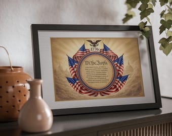 We the People Constitution Art Framed Poster | Black Frame, Patriotic Wall Decor