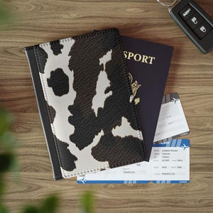 Cowhide Pattern Passport Cover Black & White Travel Passport Holder