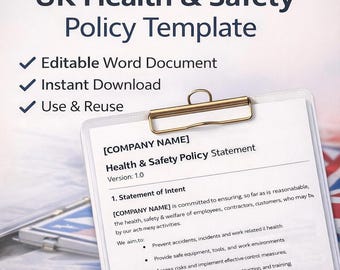 UK Health & Safety Policy Template | Editable Word Document (Digital Download)