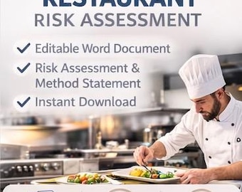 Restaurant Risk Assessment Template | Editable Word Safety Document | Workplace Health & Safety | Instant Download