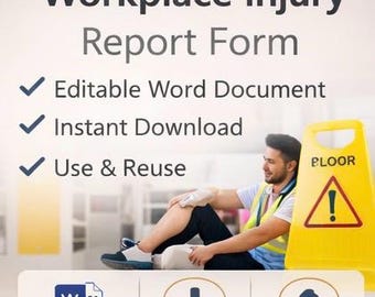 Workplace Injury Report Form | Accident Log Template | Health & Safety Form