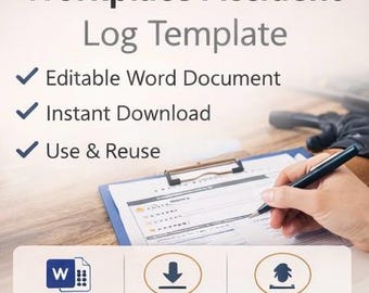 Workplace Accident Log Template | Incident Tracking Form | Safety Record Log | Word Download