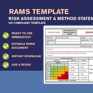 RAMS Template | Risk Assessment & Method Statement | Editable Word | Construction Safety Document