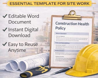 Construction Health & Safety Policy Template | Editable Word Document (Digital Download)