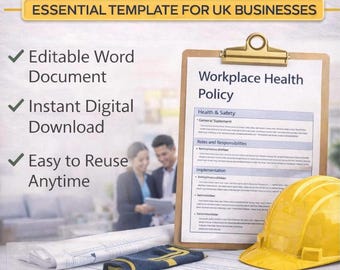 Workplace Health & Safety Policy Template | Editable Word Document (Digital Download)