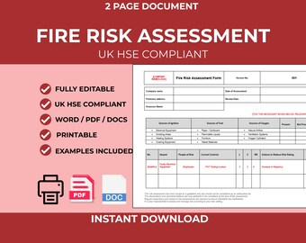 UK Fire Risk Assessment Template | Editable Word Document (Instant Download)