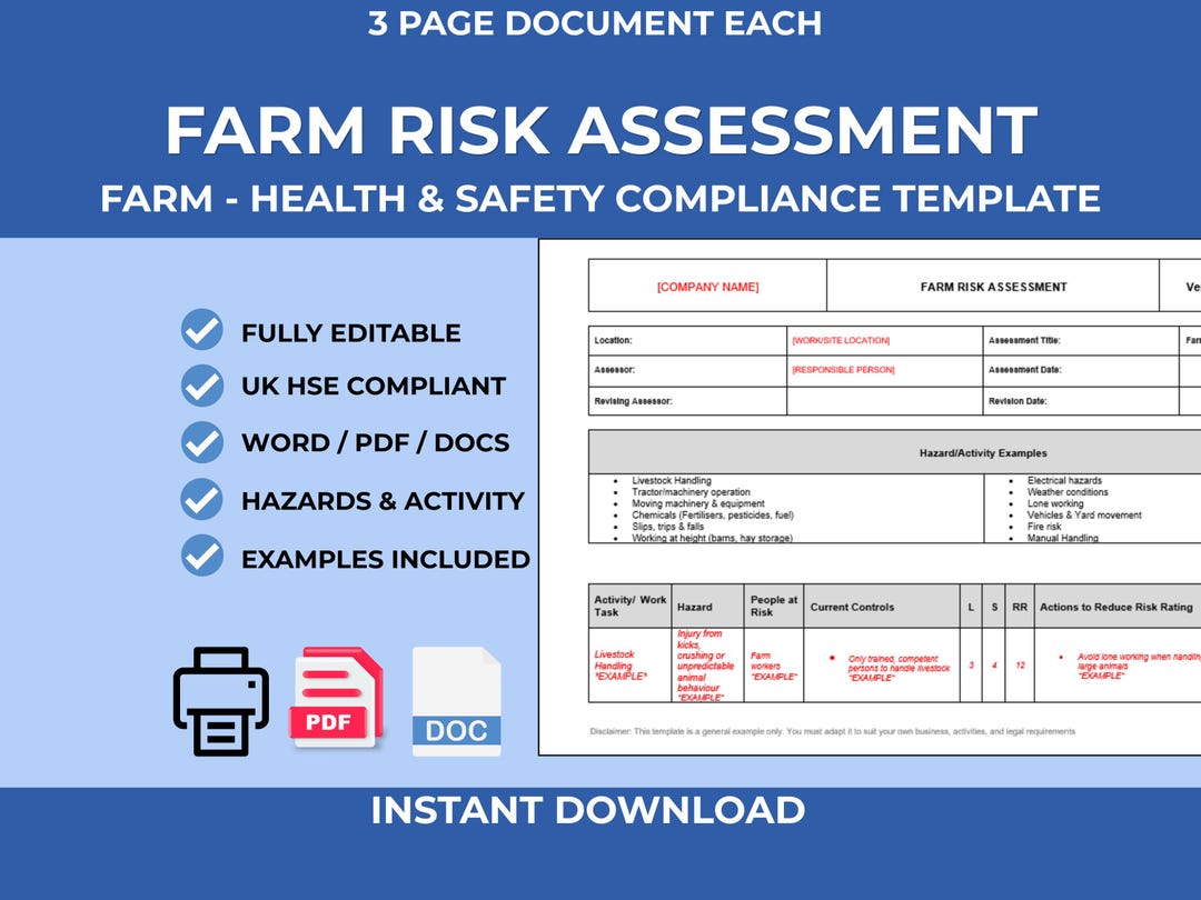 Farm Risk Assessment Template UK | Agricultural Safety | HSE Compliant ...