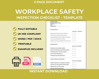 Workplace Safety Inspection Checklist Template | Editable Word Document (Instant Download)