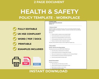 Workplace Health & Safety Policy Template | Editable Word Document (Digital Download)