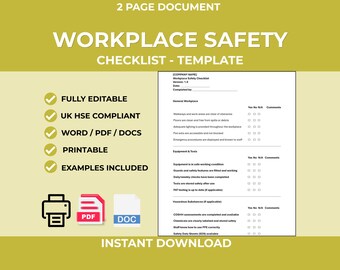 Workplace Safety Checklist Template | Editable Word Document (Digital Download)